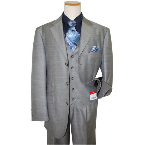Steve Harvey Collection Silver Grey With Hand-Pick Stitching Super 140's Vested Suit 6740